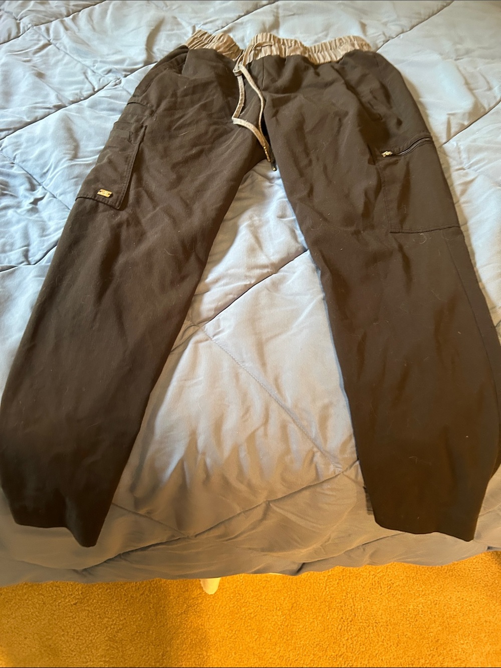 Barco Uniforms Black Drawstring Cargo Joggers with Tan Waistband